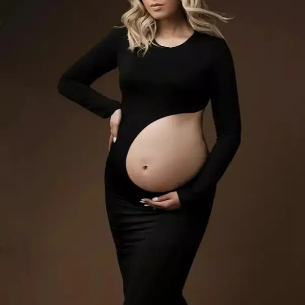 Maternity Black Hollow Out Photoshoot Dress - Lukalula.com 