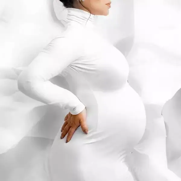 Maternity Solid Color Long Sleeve Photoshoot Dress - Lukalula.com 