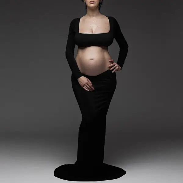 Maternity Solid Color Hollow Out Photoshoot Dress - Lukalula.com 