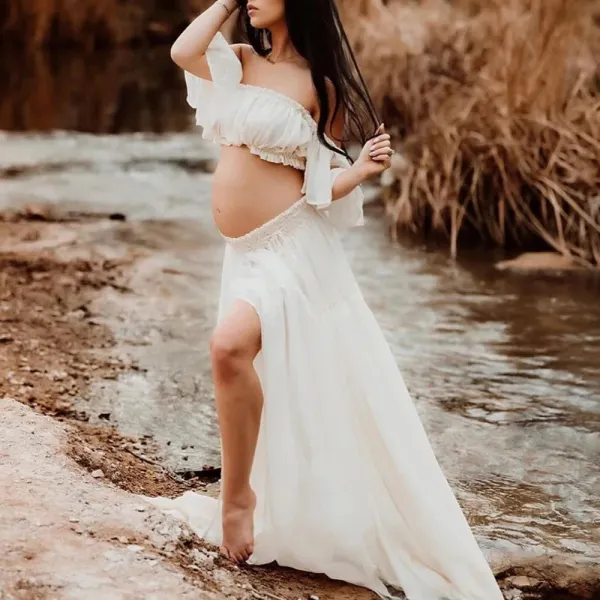 2-Piece Maternity Chiffon Strapless Top And Skirt Photoshoot Set - Lukalula.com 