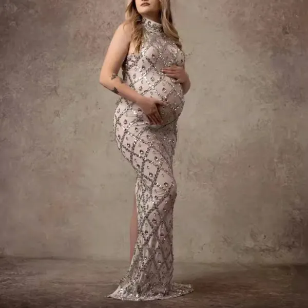 Maternity Elegant Acrylic Dress Long Evening Dress Photoshoot Gowns - Lukalula.com 