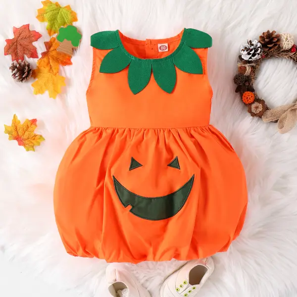 【9M-4Y】Unisex Baby Cute Halloween Pumpkin Sleeveless Jumpsuit - Thefolls.com 