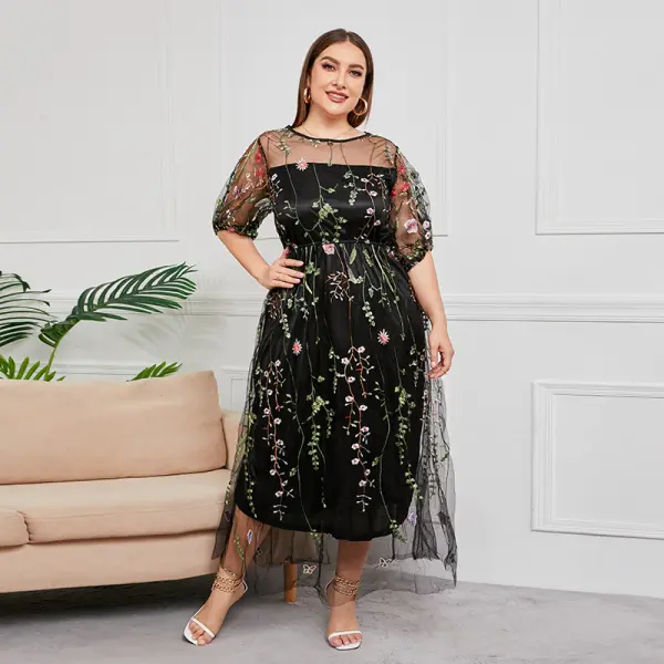 Maternity Floral Embroidery Pink Dresses Plus Size Women's Party Dress - Lukalula.com 