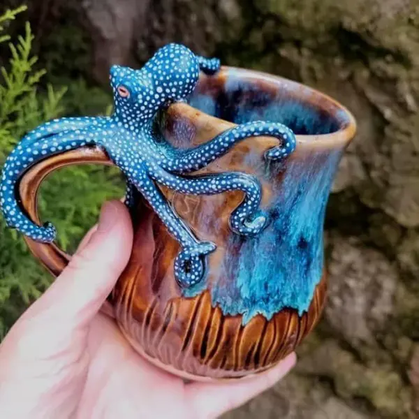 Deep Blue Octopus Mug, 3D Design Resin Mug, Creative Home Furnishings - Lukalula.com 