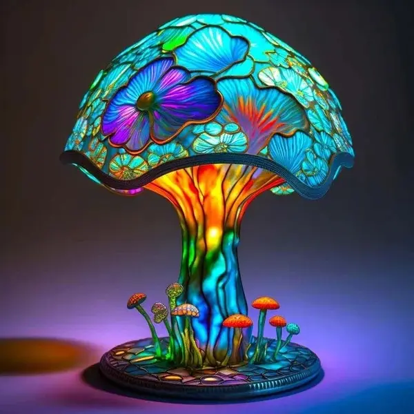 LED Resin Carved Colorful Mushroom Lamp, USB Connected Light Bulb, Creative Home Decorations - Lukalula.com 