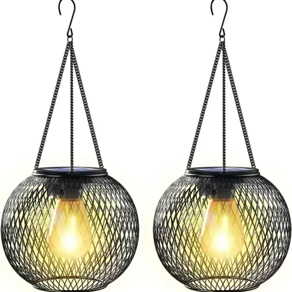 2 Pack Outdoor Solar Hanging Light, Iron Lantern, Garden Courtyard Decoration - Lukalula.com 