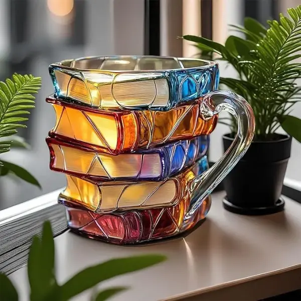 Handmade Painted Book Mug, Colored Book Cup, Hand-painted Mug for Literature Lovers - Lukalula.com 
