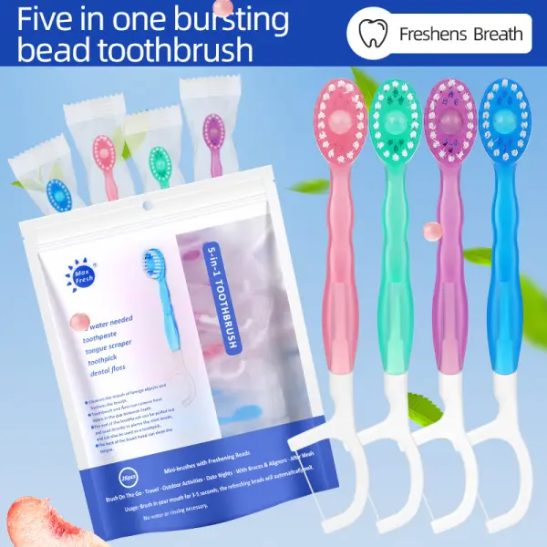 🔥2025 Hot Sale🎁5 In 1 Mini Toothbrush & Floss & Tongue Scraper & Toothpick Set - Lukalula.com 