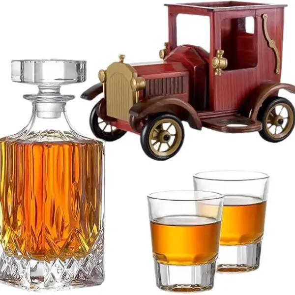 Whiskey Decanter Set Car 23 Oz Glass Wine Bottle With 2 X 90ml Glasses Handcrafted - Lukalula.com 