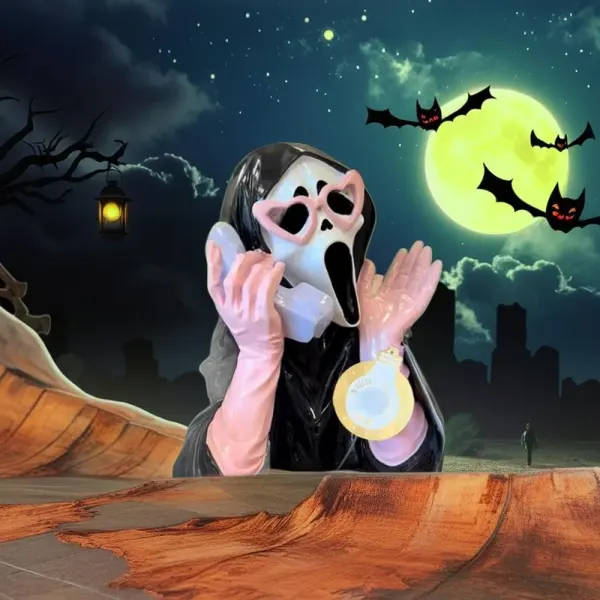 Halloween Ghoulish Girl Scream Ghost On Phone Pink/Black Laugh Sound Light,N Ew - Lukalula.com 
