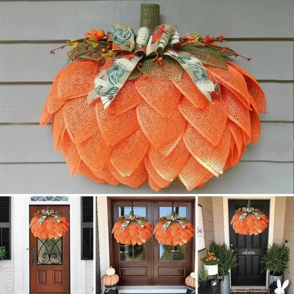 Farmhouse Pumpkin Wreath For Front Door - Lukalula.com 