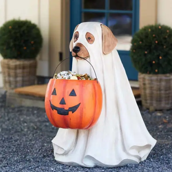 Halloween Ghost Decorations Cute Dog Decor Holding Pumpkin Statue Home Decor For Shelves Tabletop - Lukalula.com 