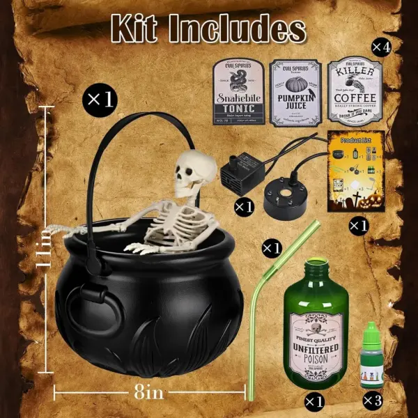 💀Halloween Cauldron Decor With Magic Floating Potion Bottles And Diffuser - Lukalula.com 