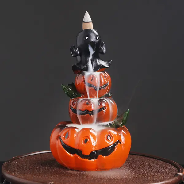 Halloween Pumpkins Ghost Resin Backflow Smoke Fountain Incense Burner Decoration - Lukalula.com 