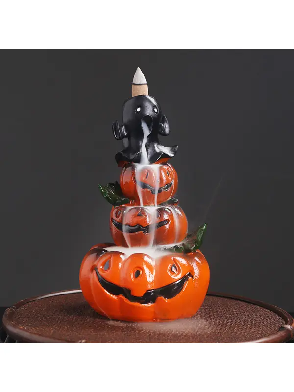 Halloween Pumpkins Ghost Resin Backflow Smoke Fountain Incense Burner Decoration - Godeskplus.com 