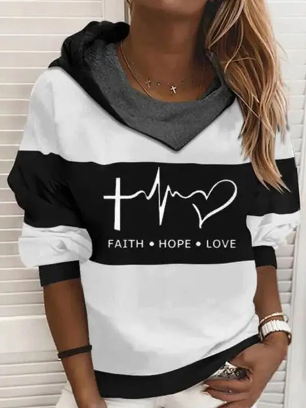Casual Letter Print Loose Long Sleeve Hoodie - Pragmaace.com 