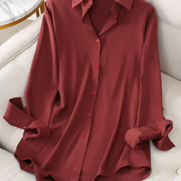 Lapel Single-breasted Solid Color Long-sleeved Blouse - Wayrates.com 