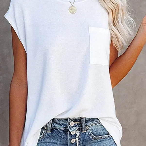Round Neck Solid Color Casual Loose Short-sleeved T-shirt - Wayrates.com 