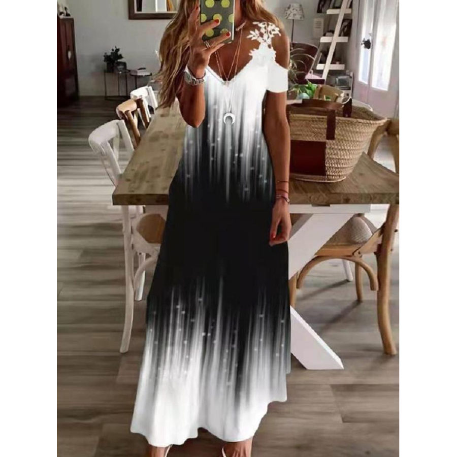 

V-neck Printed Casual Short-sleeved Maxi Dress