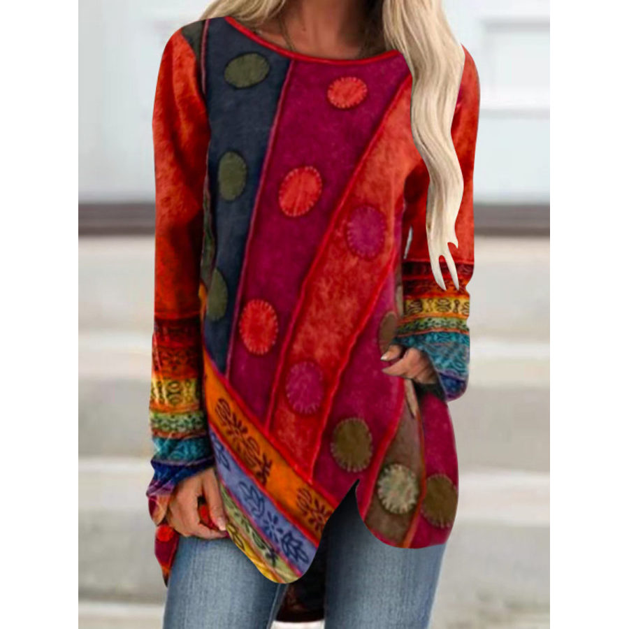 

Vintage Ethnic Print Casual Long Sleeve T-shirt