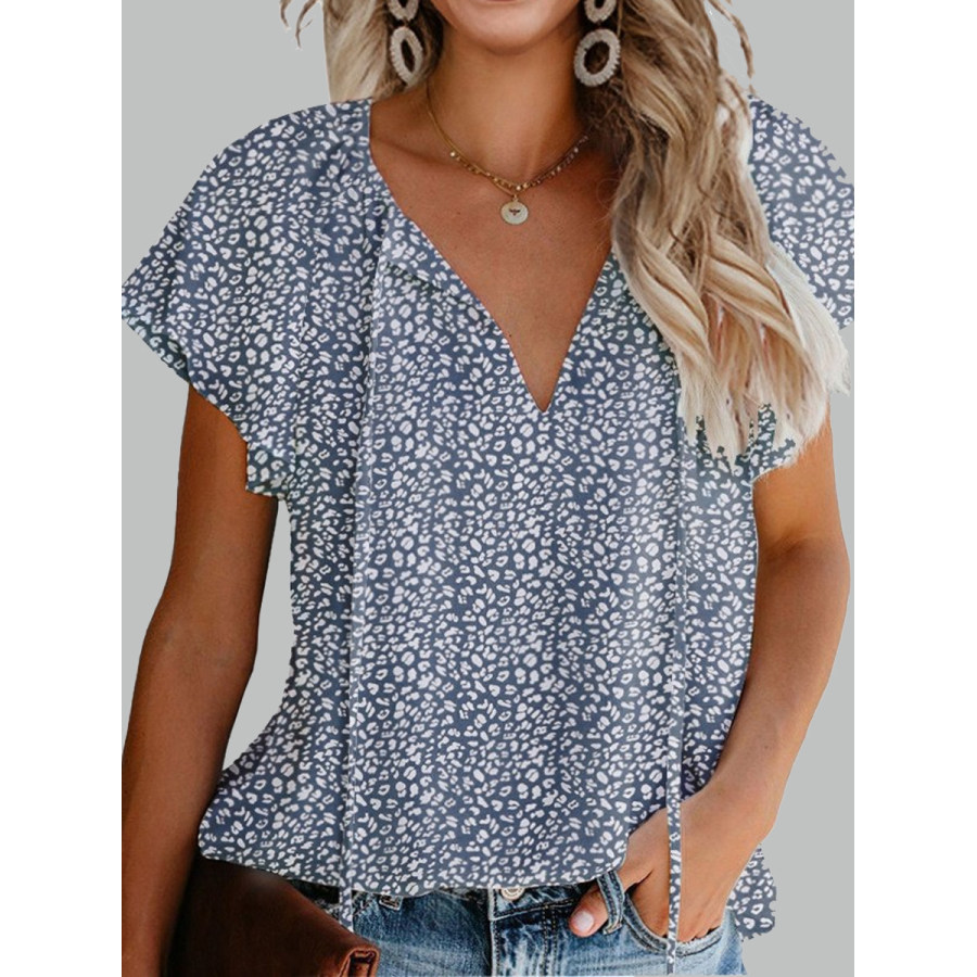 

Floral Casual V-Neck Loose Short Sleeve Blouse