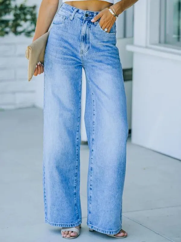 Vintage Casual Solid Color Wide Leg Jeans - Realyiyishop.com 