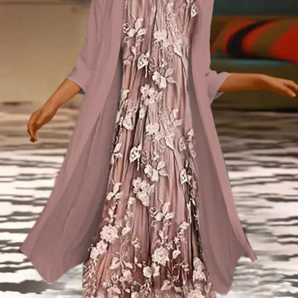 Round Neck Casual Loose Floral Print Suit Maxi Dress - Wayrates.com 
