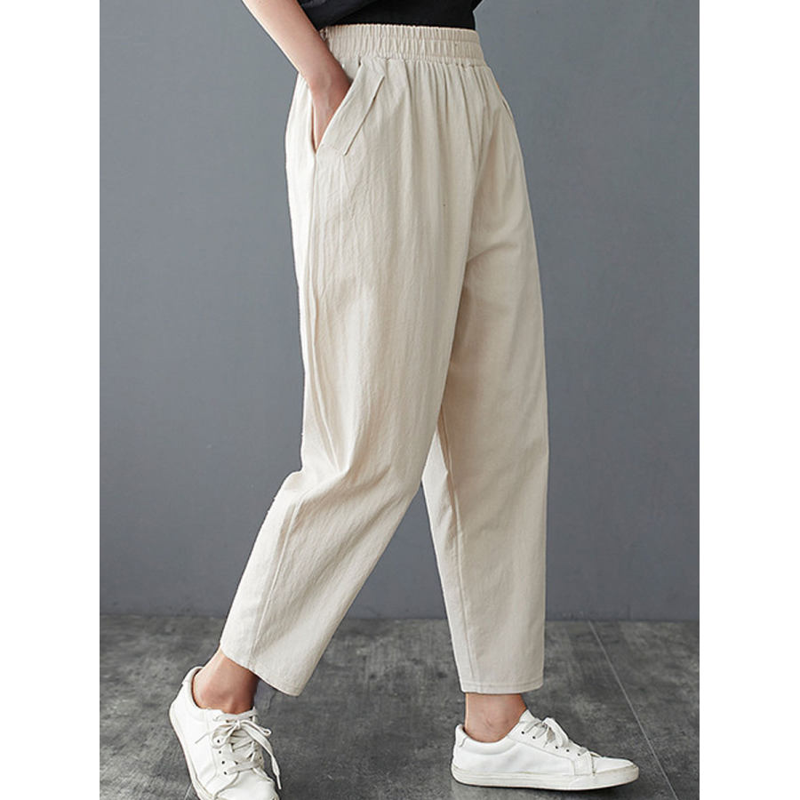 

Casual Loose Solid Color Elastic Waist Pants