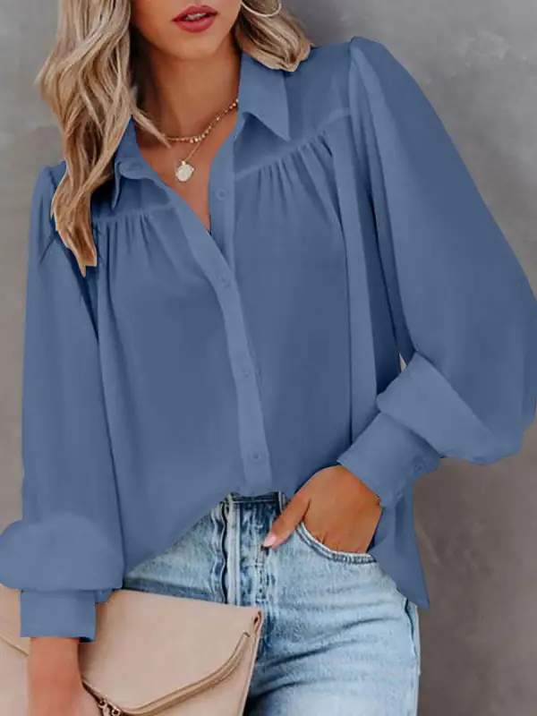 Casual Loose Solid Color Cardigan Long Sleeve Blouse - Pragmaace.com 