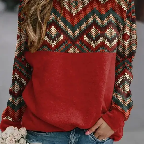 Round Neck Casual Loose Vintage Geometric Print Sweatshirt - Cotosen.chimpone.com 