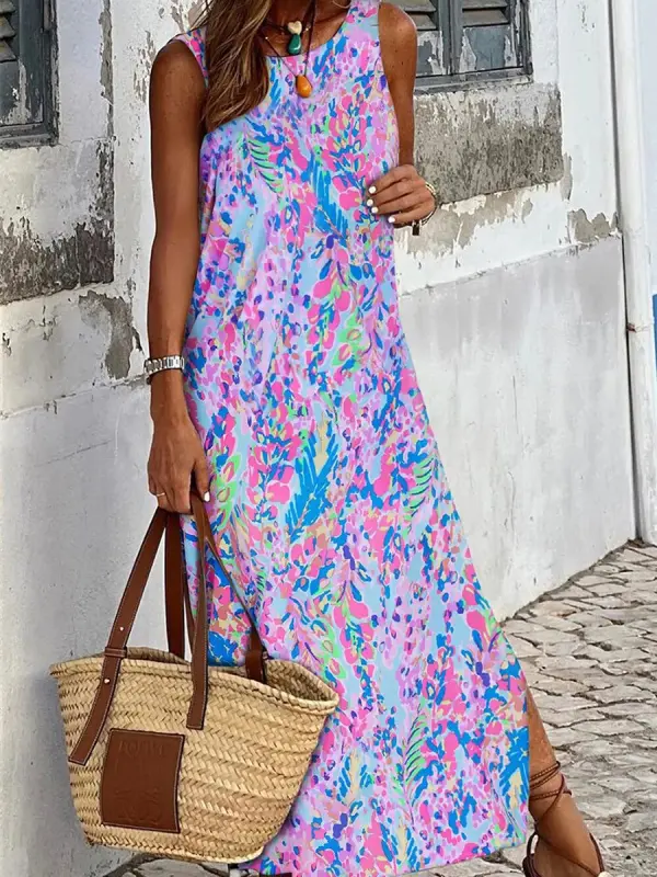 Printed Sleeveless Round Neck Maxi Dress - Realyiyishop.com 