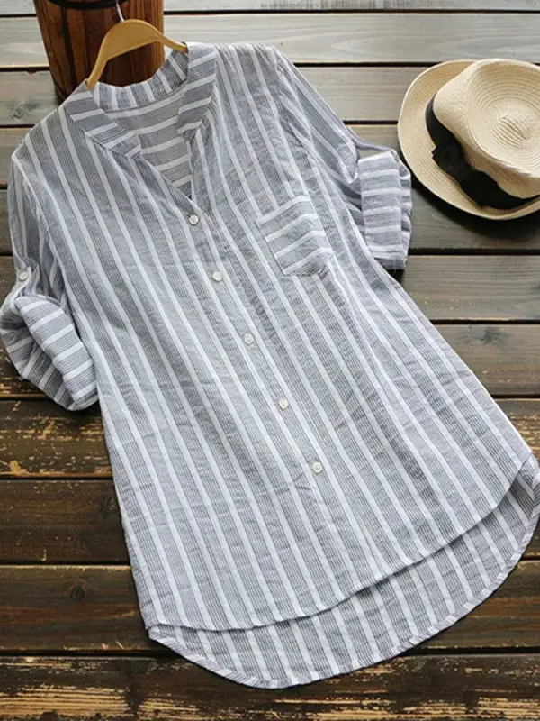 Casual Loose Striped Printed Short-sleeved Blouse - Wantbright.com 