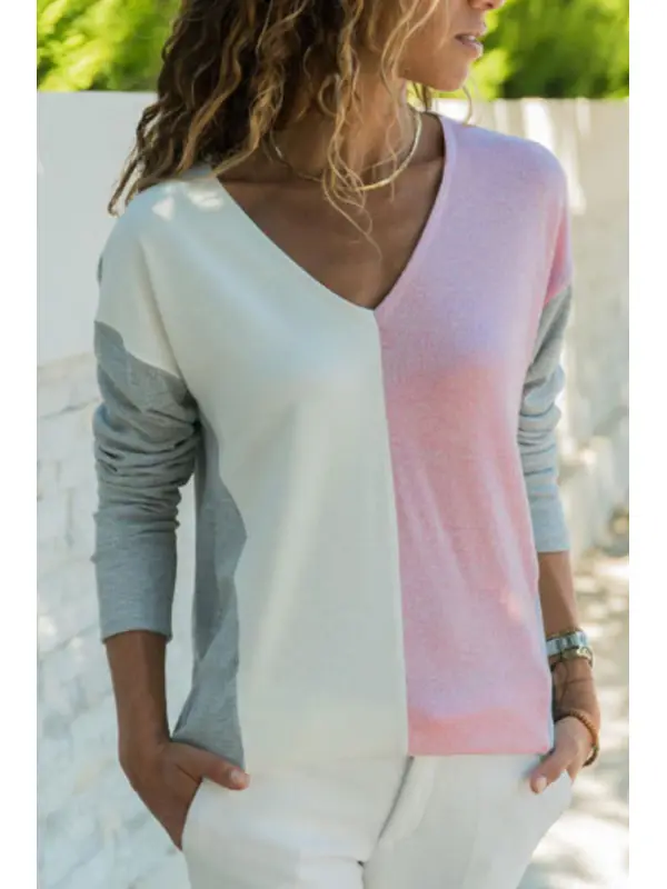 V Neck  Color Block T-Shirts - Luvyle.chimpone.com 
