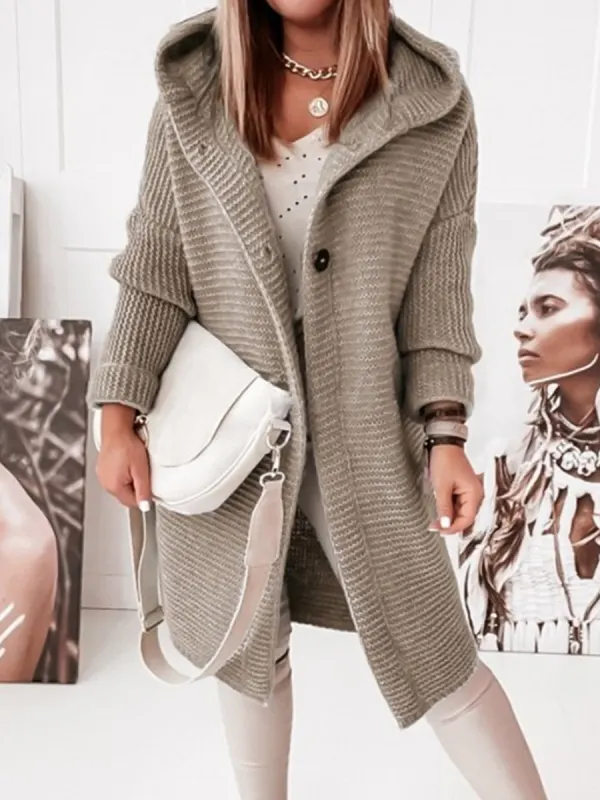 Regular Hooded Knit Cardigan - Ininrubyclub.com 