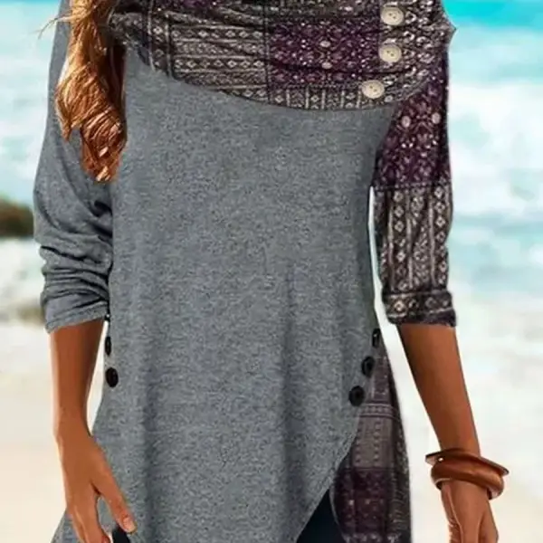 Casual Loose Retro Printed Long-sleeved T-shirt - Kalesafe.com 