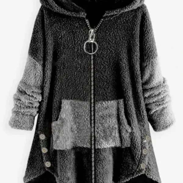 Contrasting Hooded Zipper Warm Coat - Cotosen.com 
