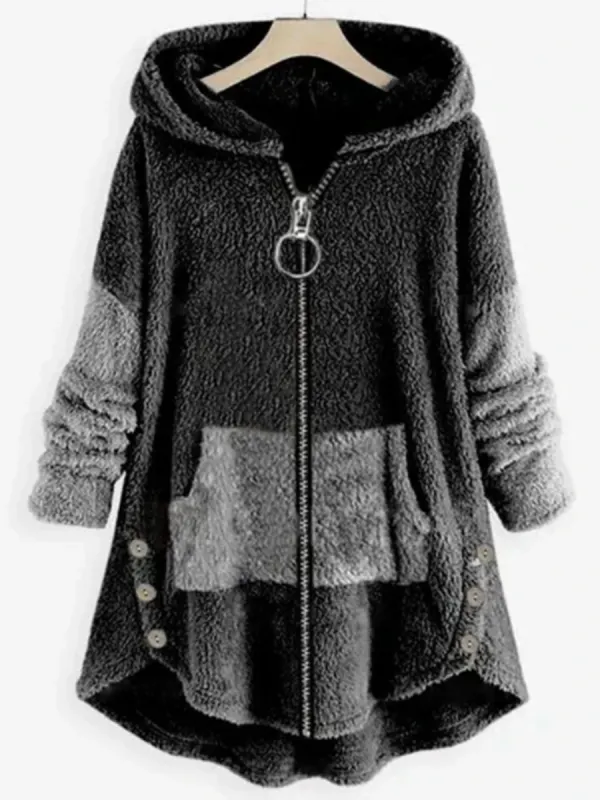 Contrasting Hooded Zipper Warm Coat - Simplyion.com 