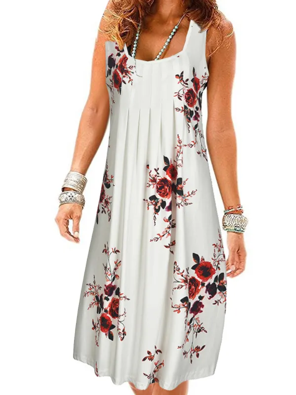 Round Neck  Floral Printed Shift Dress - Luvyle.chimpone.com 