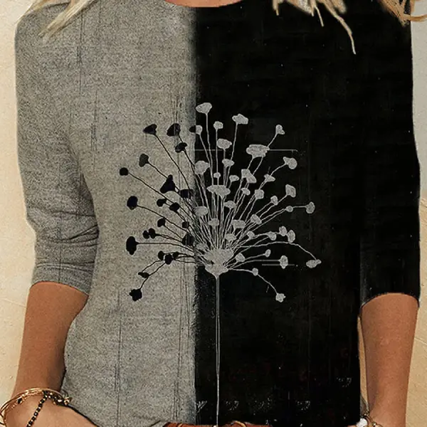 Floral Dandelions Print O-neck Casual T-Shirt - Styletaken.chimpone.com 