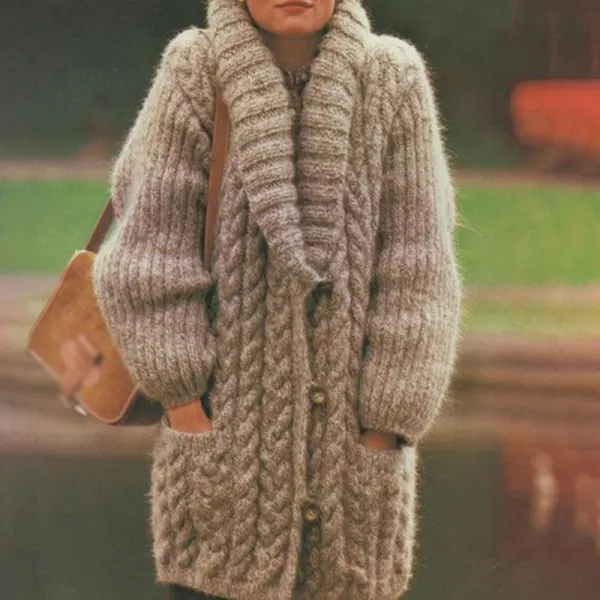 Chunky v-neck cardigan with long sleeves - Leanarea.chimpone.com 