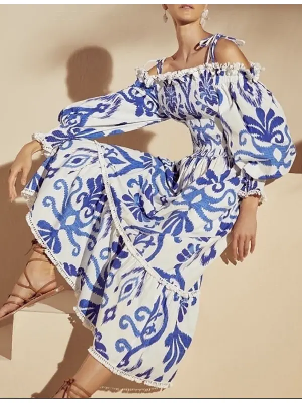 Elegant Holiday Style Printed Design Women's Dress - Cominbuy.com 