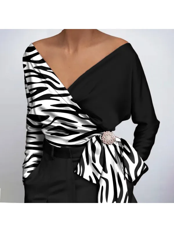 Fashion zebra print color block blouse - Realyiyishop.com 