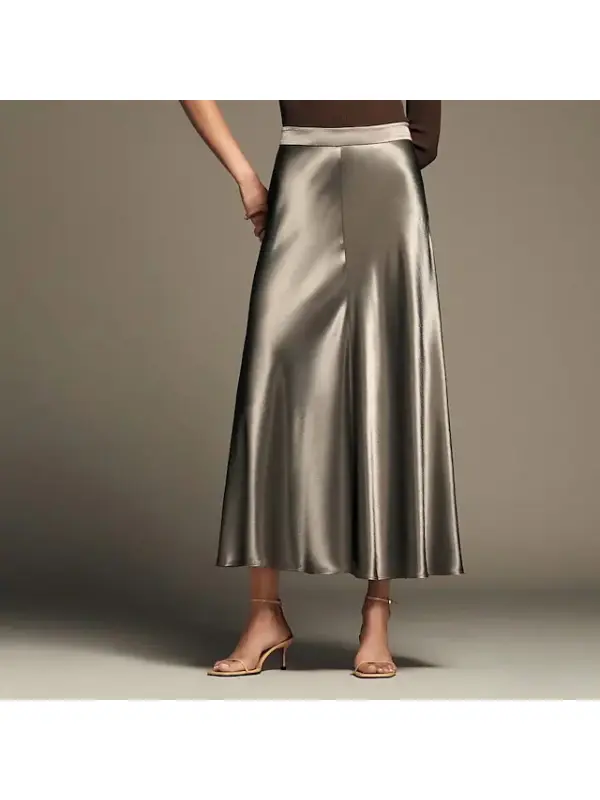 Fashion Solid Color Metallic Luster Skirt - Realyiyishop.com 