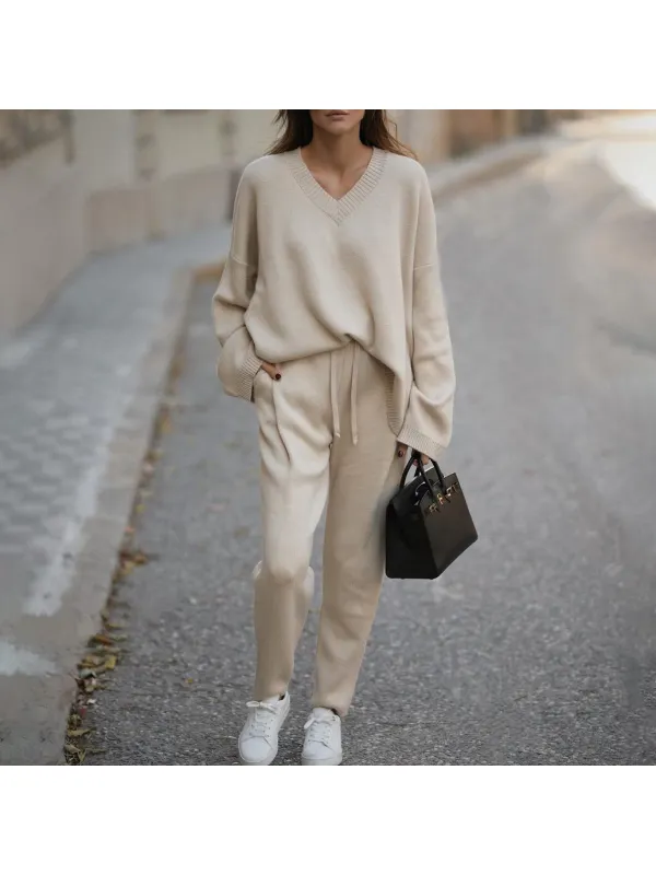 Fashion Solid Color All-match Knitted Suit - Realyiyi.com 