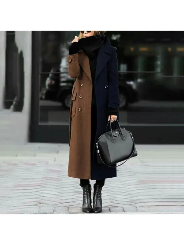 Fashion All-match Color Block Woolen Coat - Realyiyi.com 