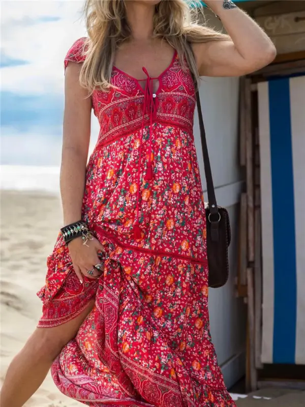 Women's Western Ethnic Bohemian Print Dress Beach Dress - Machoup.com 