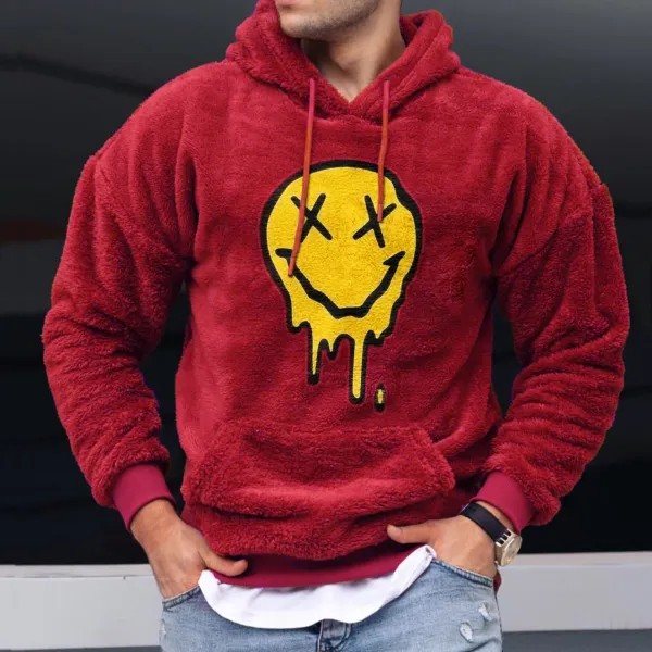 Felpa Con Cappuccio In Velluto Di Agnello Ricamato Con Smiley - Ootdyouth.com 