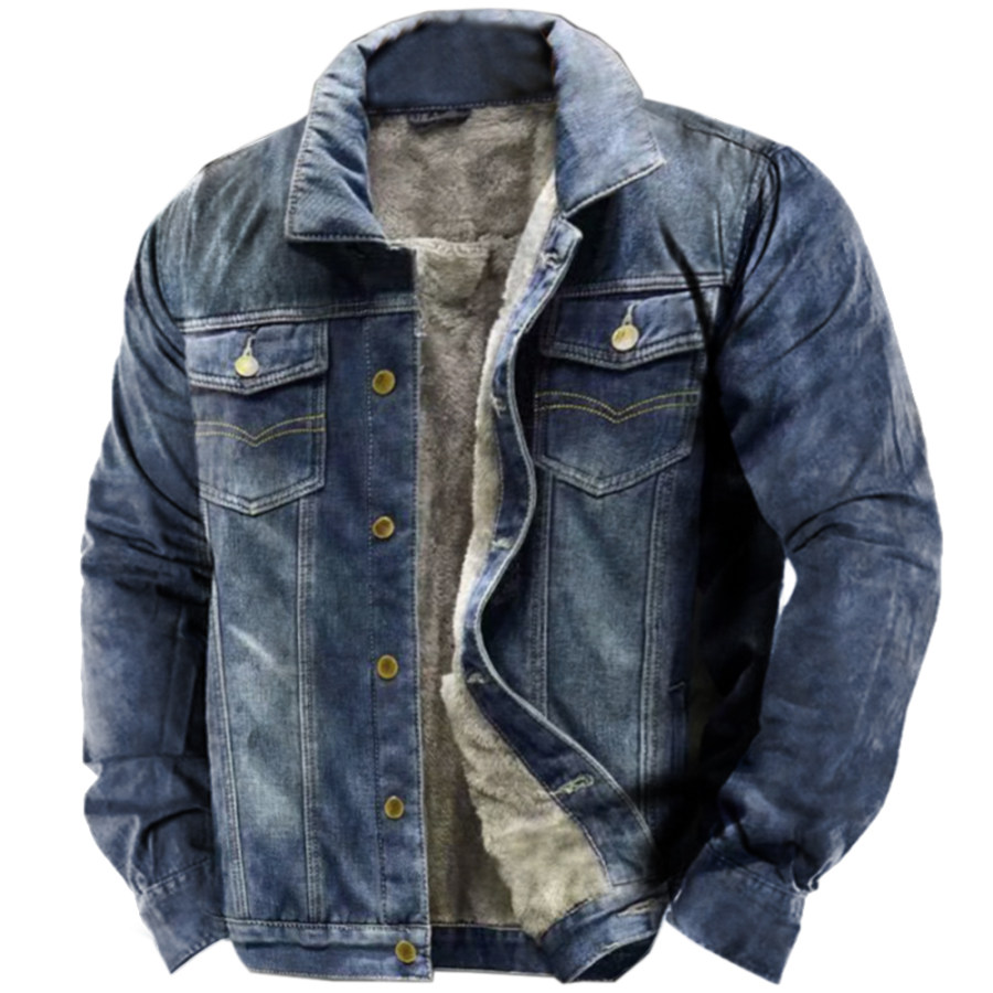 

Men's Outdoor Vintage Denim Fleece Cargo Jacket