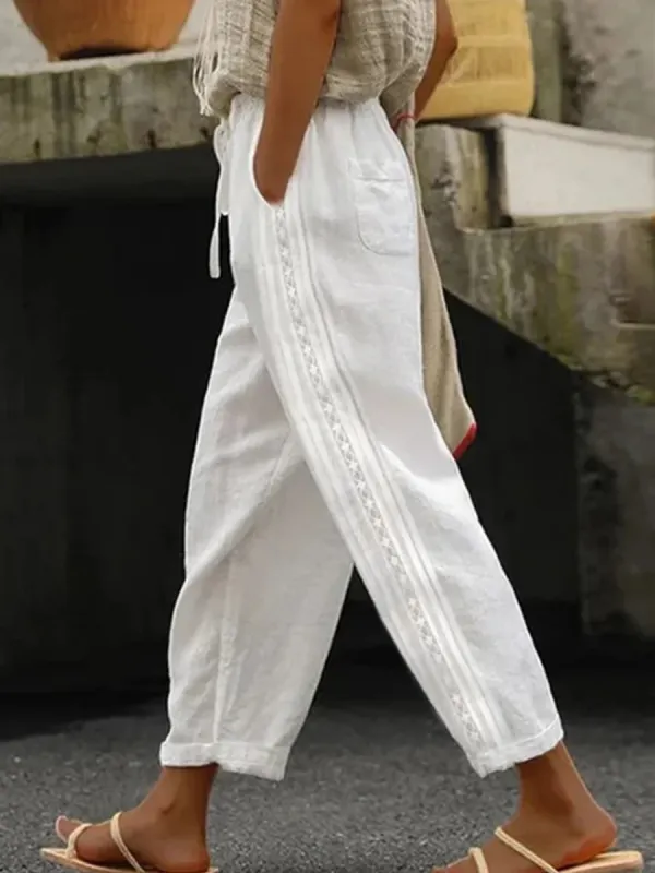 Women Solid Casual Linen Pants - Realyiyishop.com 