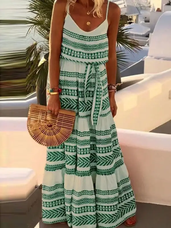 Bohemian V-neck Printed Beach Slip Dress - Realyiyi.com 